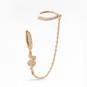 Yılan Zincirli Küpe ve Ear Cuff / Rose
