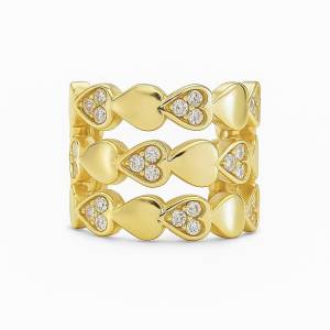 Üç Sıra Kalp Cuff / Sarı
