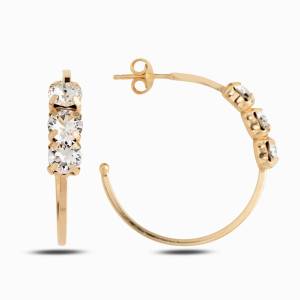 İtalyan, Swarovski Sertifikalı Trio Halka Küpe (Rose)