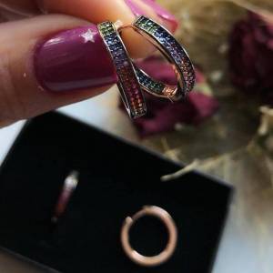 İçi Dışı İki Sıra Taşlı Rainbow Küpe (1,8 cm. Çap)