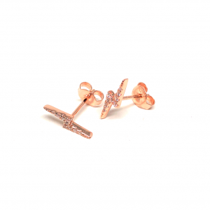 Minimal Taşlı Şimşek Küpe (Rose)