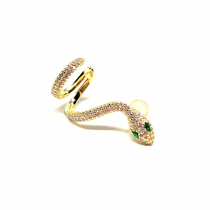 Yeşil Gözlü Yılan Cuff&Küpe (Sarı)