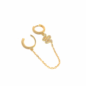 Yılan Zincirli Küpe ve Ear Cuff (Sarı)