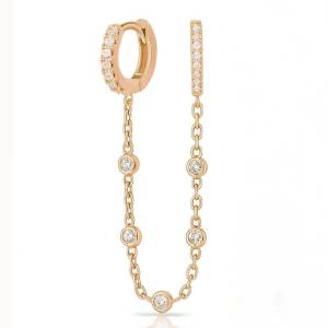 Bezel Chain Çift Halka Küpe / Rose