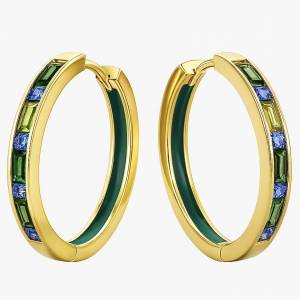 Yeşil Mine Begi Halka Küpe / Sarı