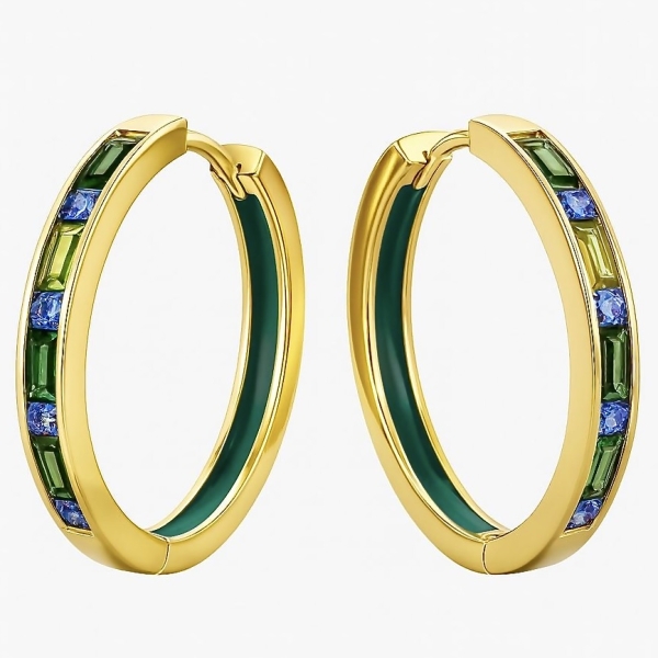 Yeşil Mine Begi Halka Küpe / Sarı