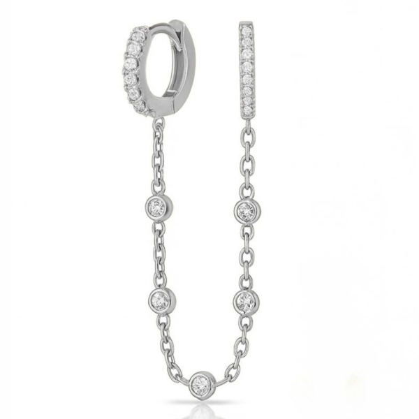 Bezel Chain Çift Halka Küpe 