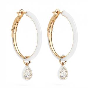 Damla Taşlı Beyaz Halka Küpe L