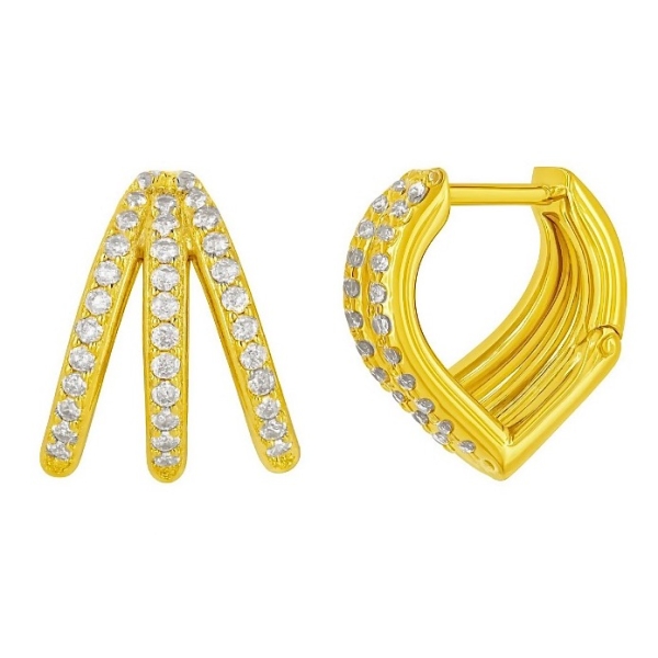 Üç Sıra Üçgen Küpe / Sarı