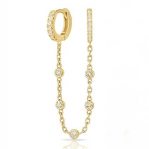 Bezel Chain Çift Halka Küpe / Sarı