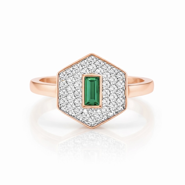 Yeşil Begi Pave Serçe Yüzük / Rose