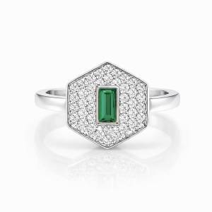 Yeşil Begi Pave Serçe Yüzük 