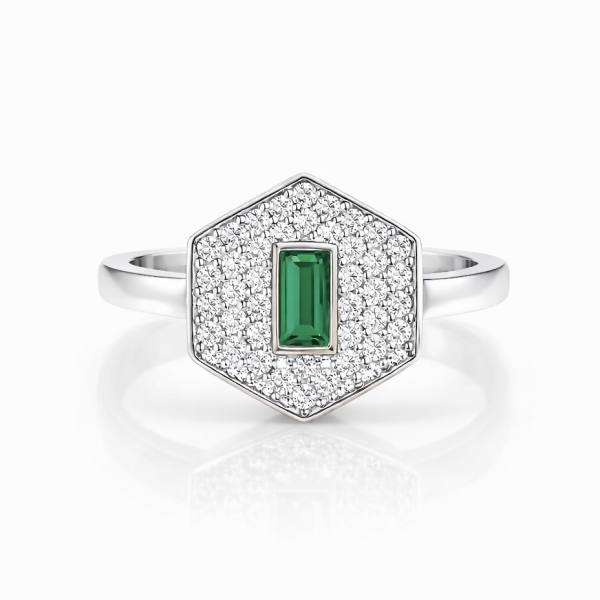 Yeşil Begi Pave Serçe Yüzük 