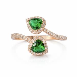 Yeşil Çift Kalp Yüzük