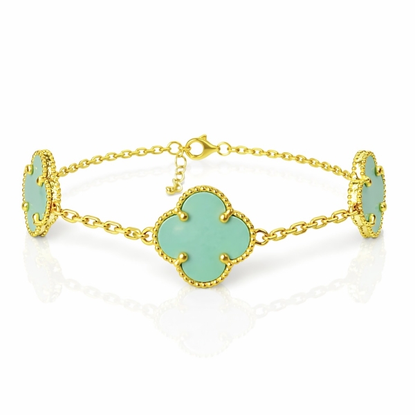 Üç Clover Bileklik / Turkuaz