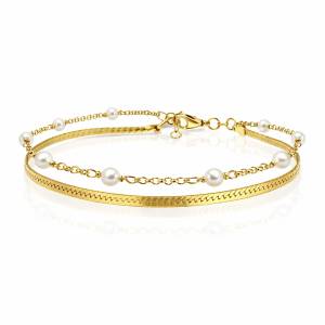 İnci Tasarım İkili Bileklik /  Sarı