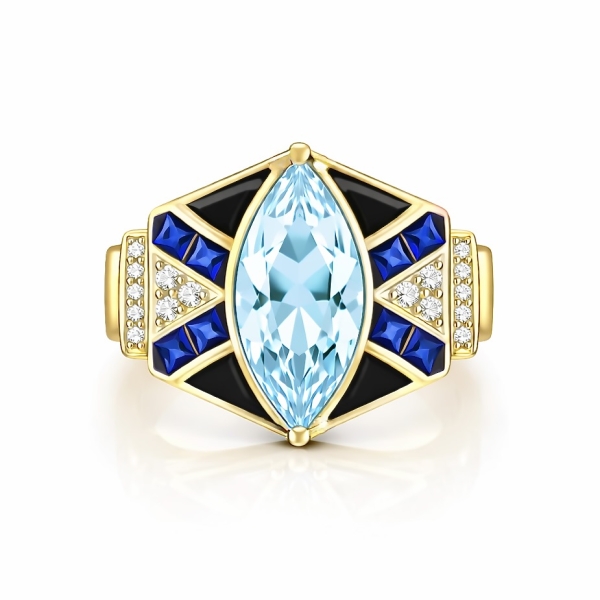 Mavi Begi Aqua Markiz Yüzük / Sarı