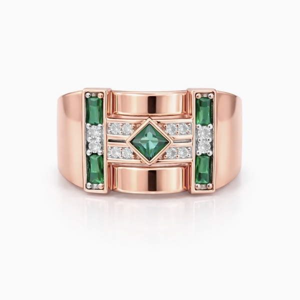 Yeşil Karo Begi Strip Yüzük 