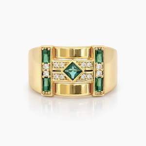 Yeşil Karo Begi Strip Yüzük / Sarı