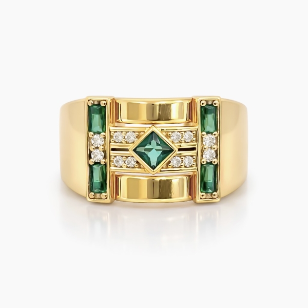 Yeşil Karo Begi Strip Yüzük / Sarı