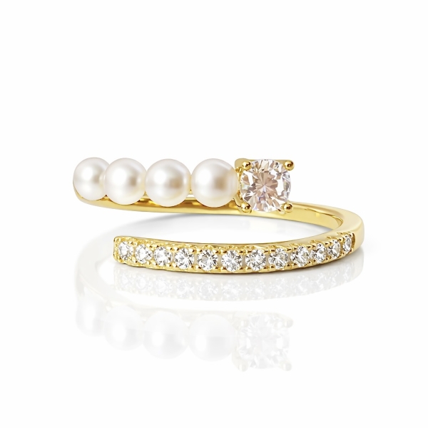 Tektaşlı İnci Spiral Yüzük