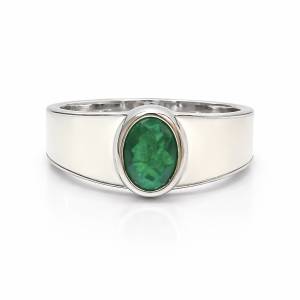 Yeşil Oval Beyaz  Yüzük