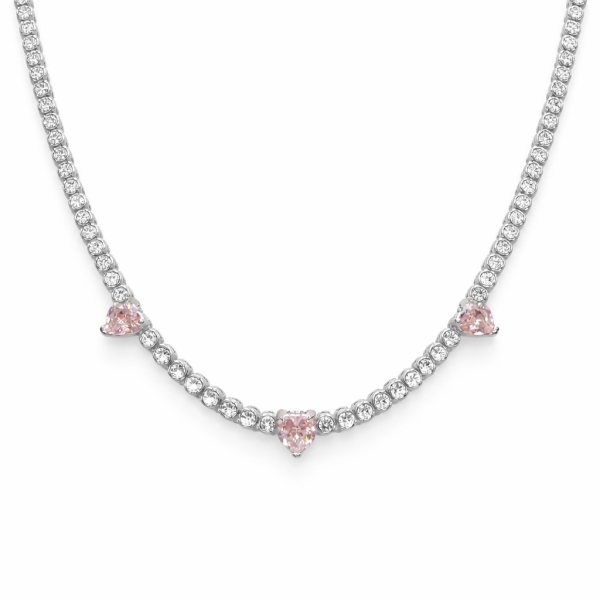 Üç Kalpli Pink Love Suyolu Kolye