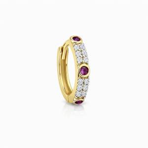 Ruby Bezel Halka Küpe / Sarı