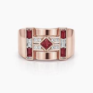 Fuşya Karo Begi Strip Yüzük / Rose