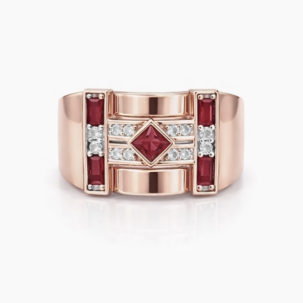 Fuşya Karo Begi Strip Yüzük / Rose