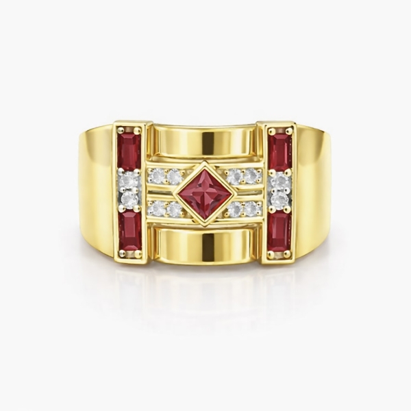 Fuşya Karo Begi Strip Yüzük / Sarı