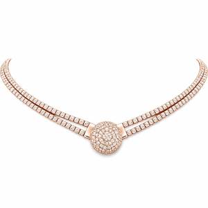 Double Suyolu Pave Kolye / Rose