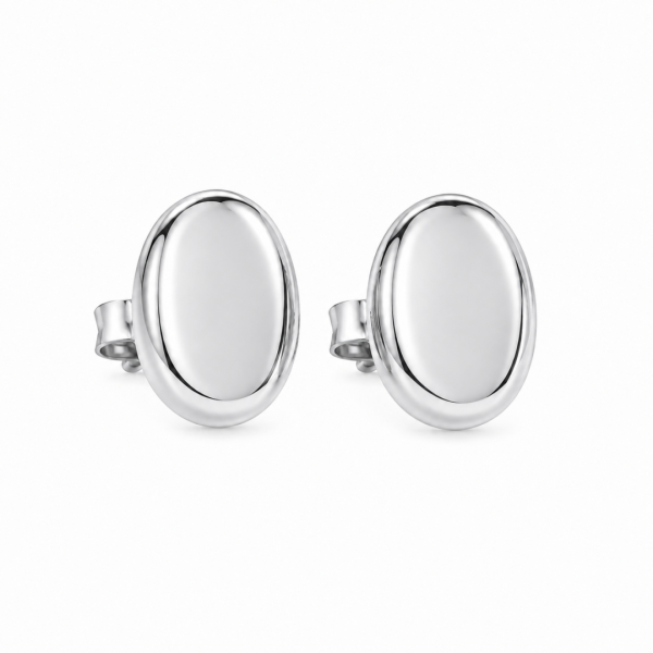Premium Series Oval Minimal Küpe L / Rodyum
