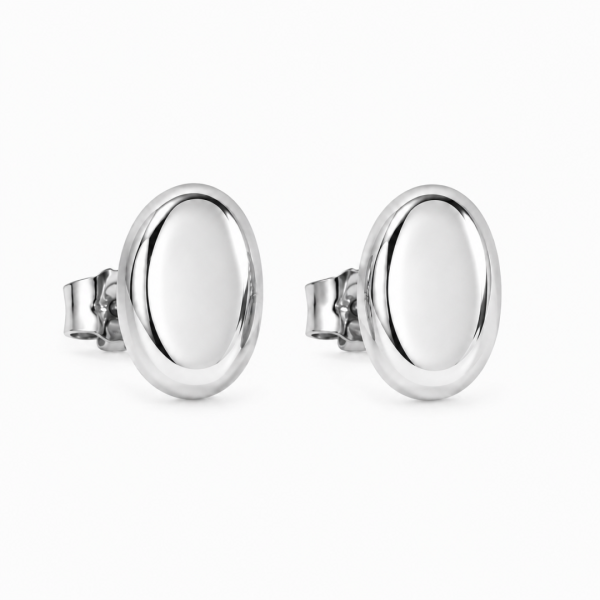 Premium Series Oval Minimal Küpe M / Rodyum